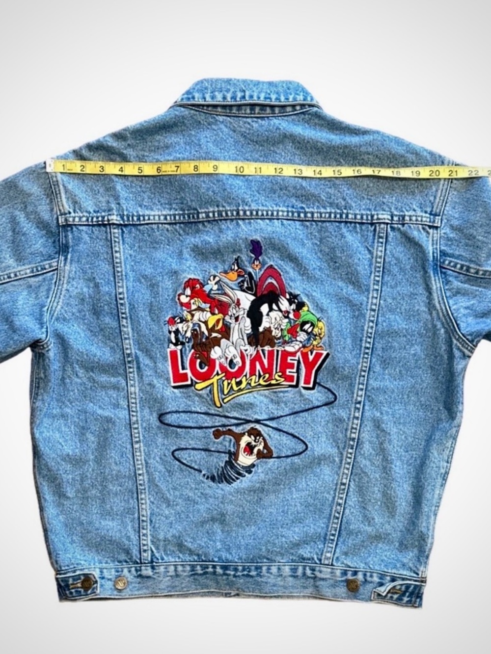 Vintage 90s Looney Tunes Denim Trucker Jacket Taz WB Studio Store M - Picture 10 of 13